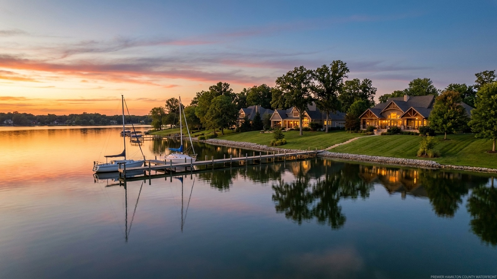 Morse Reservoir Noblesville, Indiana — golden-hour skyline / signature landmark