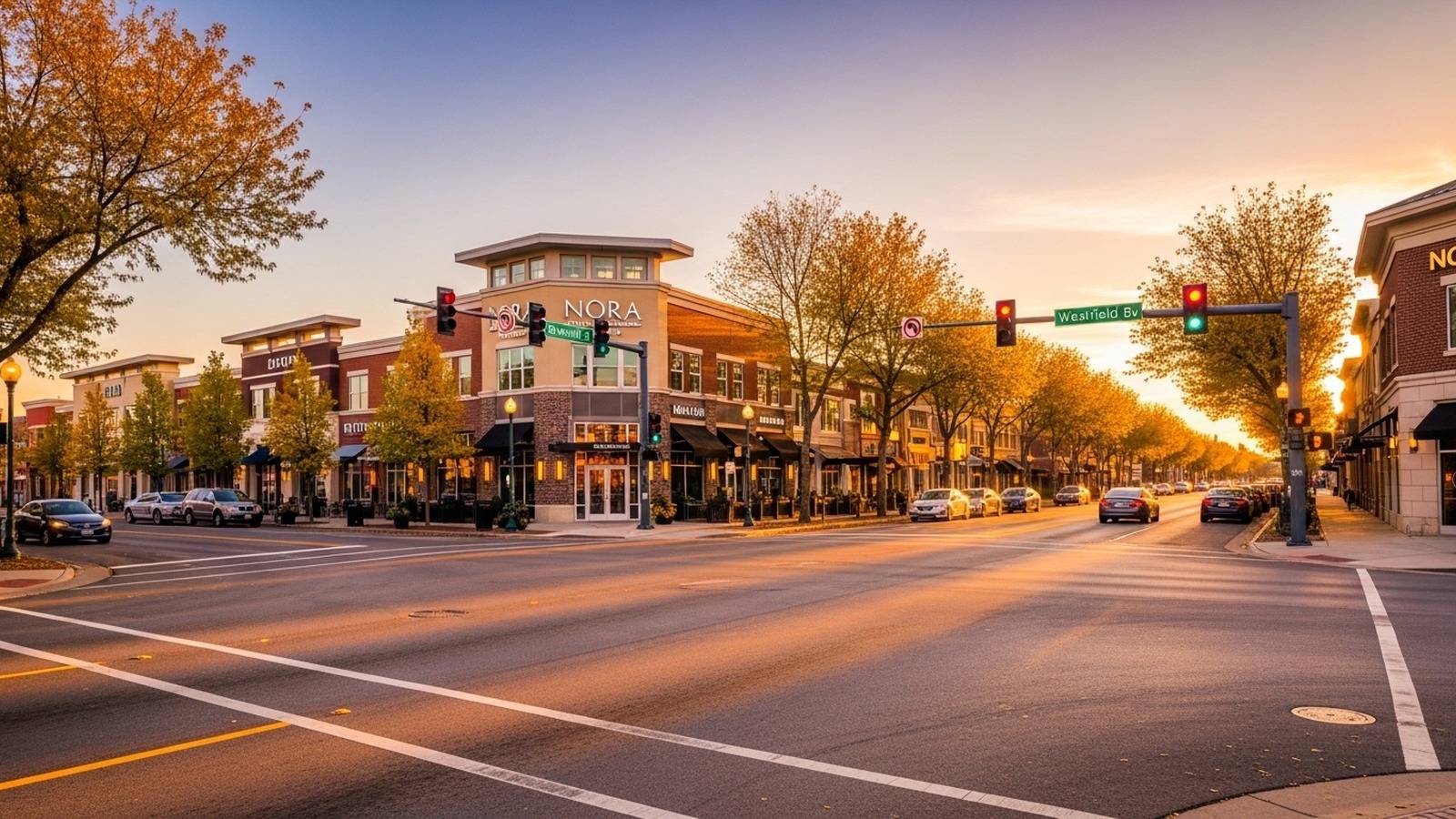Nora Indianapolis, Indiana — golden-hour skyline / signature landmark
