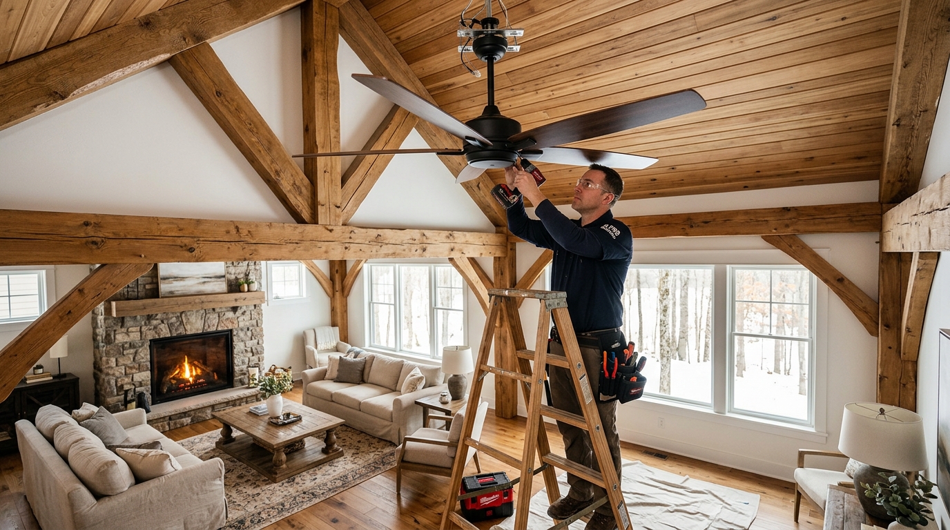 Ceiling fan installation — vaulted ceiling