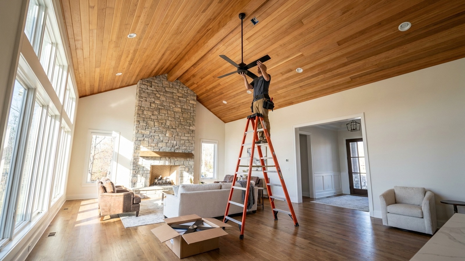 Vaulted-ceiling fan
