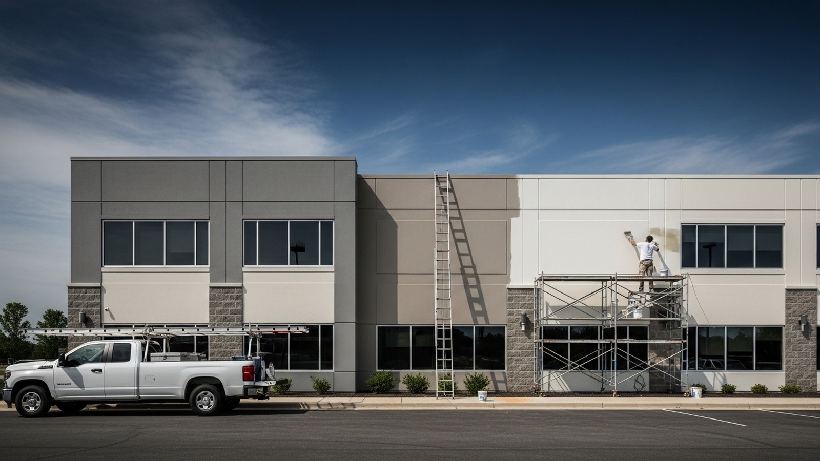 Commercial exterior painting on a Westfield, Indiana commercial building