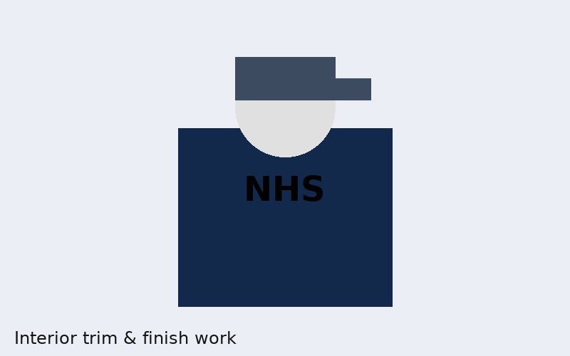 NHS technician in navy polo with logo installing trim in a living room