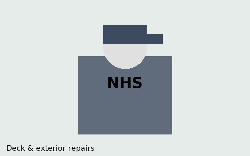 NHS technician in gray polo with logo working on a deck railing